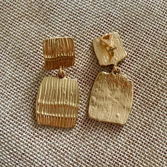 Gold Textured Double-Drop Statement Earrings - Picture 7 of 8